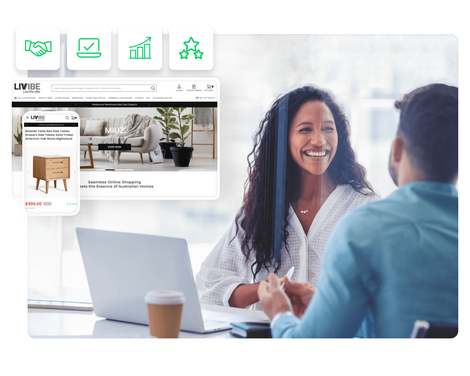 Happy clients with their newly designed ecommerce website, built by Rainstorm Studio, ecommerce web designers helping Australian brands grow online