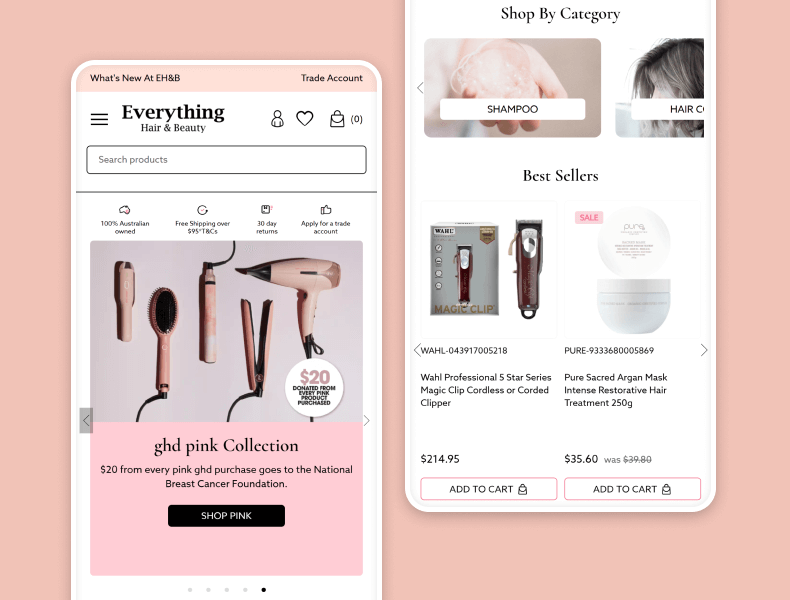 Home page mobile view showing responsive design and clear product display