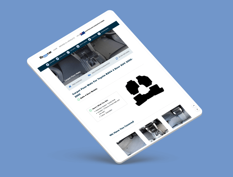 Tablet view of FitMyCar eBay listing showing clear, responsive layout for product and brand information