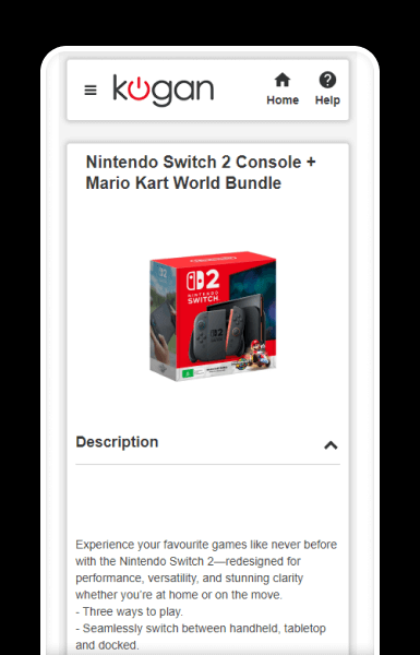 Mobile product gallery with swipe-friendly images and key highlights visible at a glance
