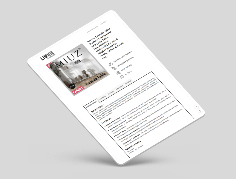 Tablet view showing balanced spacing and well-organised product content