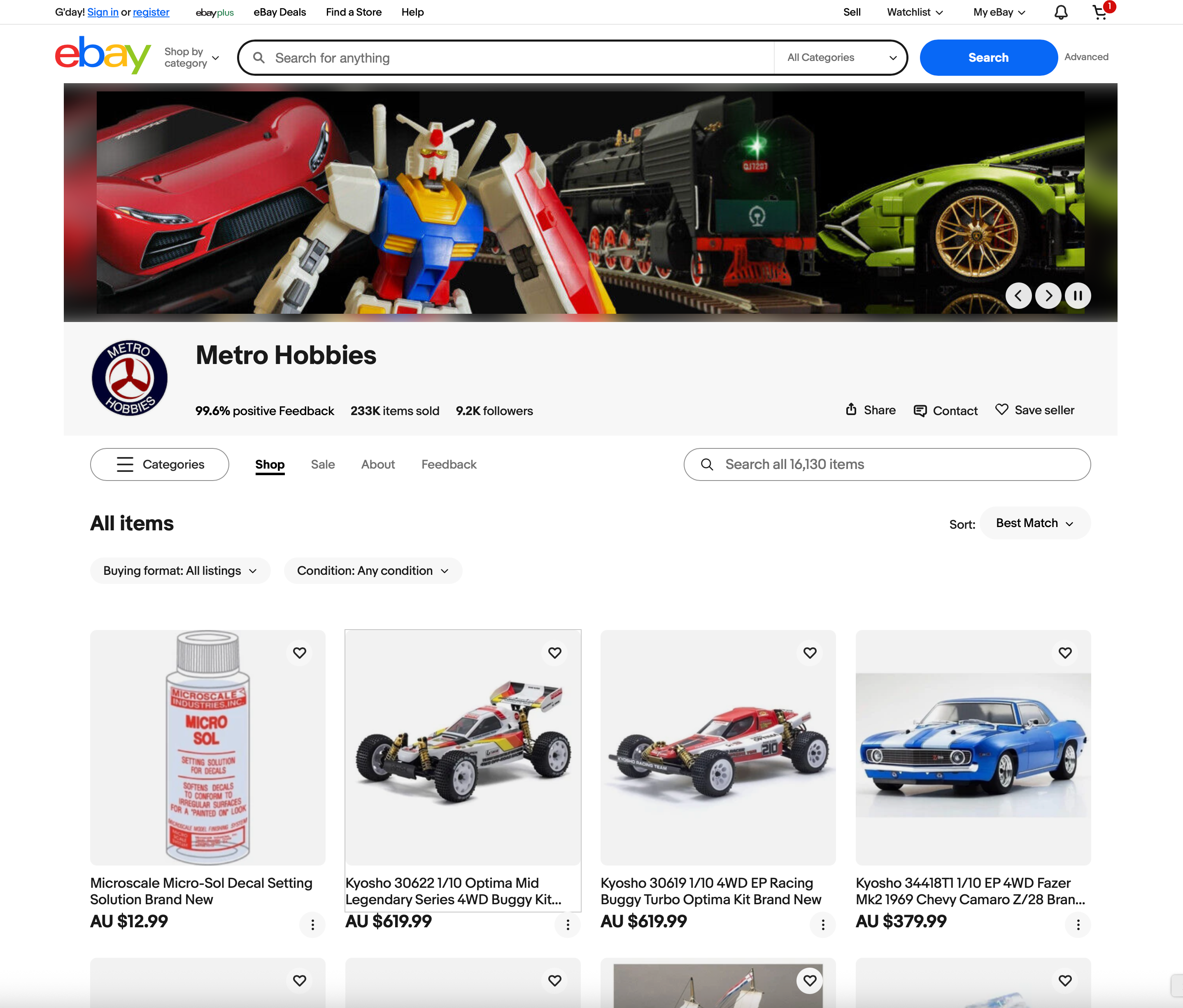Custom eBay listing template for Metro Hobbies showing clear layout, branded design, and organised product information