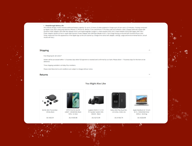 Tabbed policy sections presenting shipping and returns information in a clear, organised way