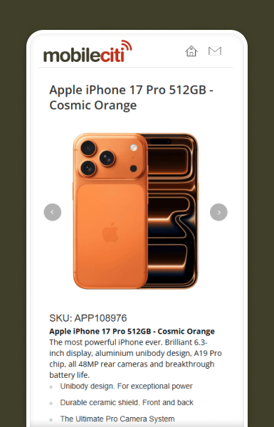 Mobile product gallery with prominent images and key features visible at a glance
