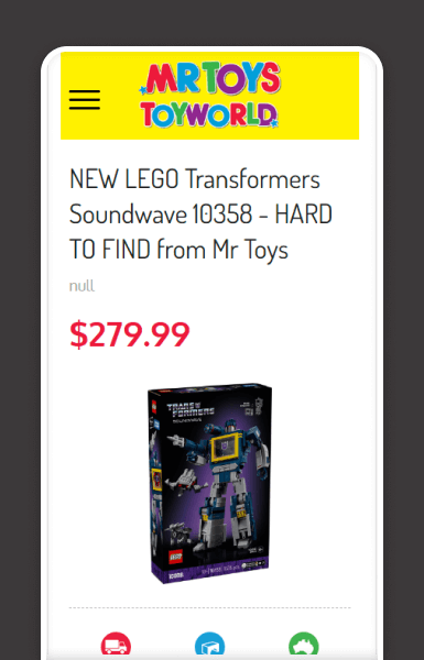 Mobile view of Mr Toys eBay listing highlighting toy images and details in a clear, scroll-friendly design