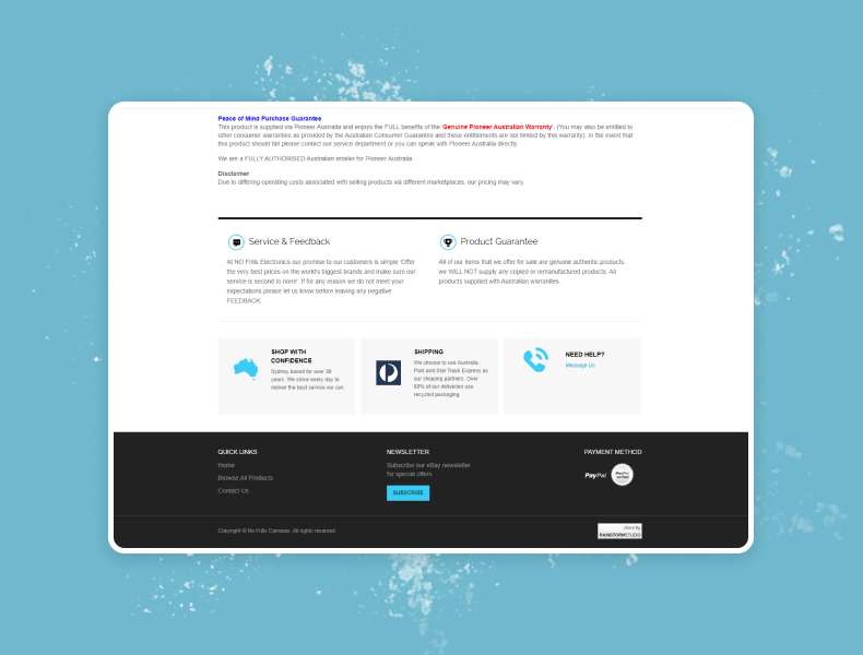Well-structured policy and warranty sections that reinforce trust and transparency
