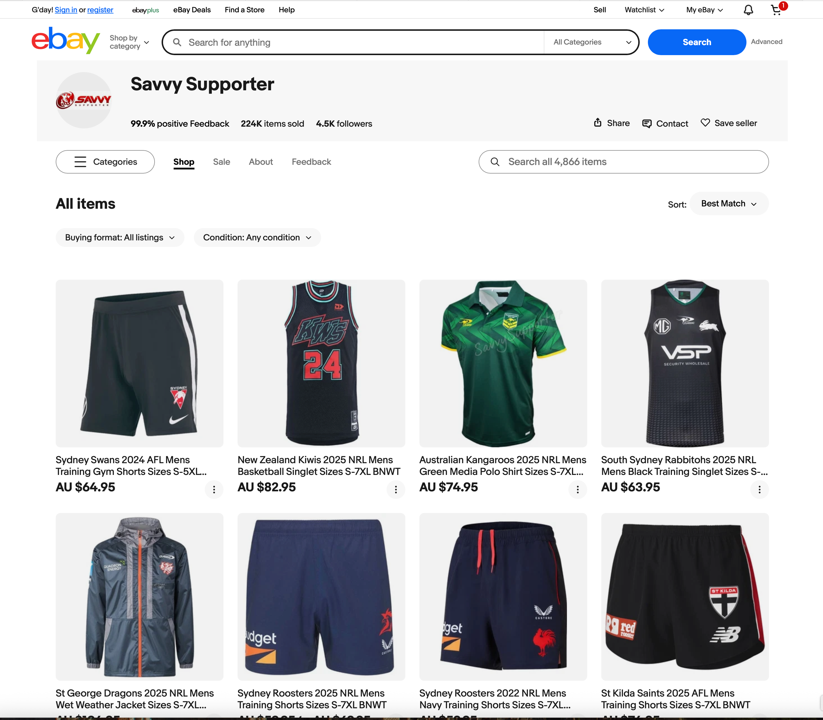 Savvy Supporter eBay listing template showing clean branding, clear product layout, and easy navigation