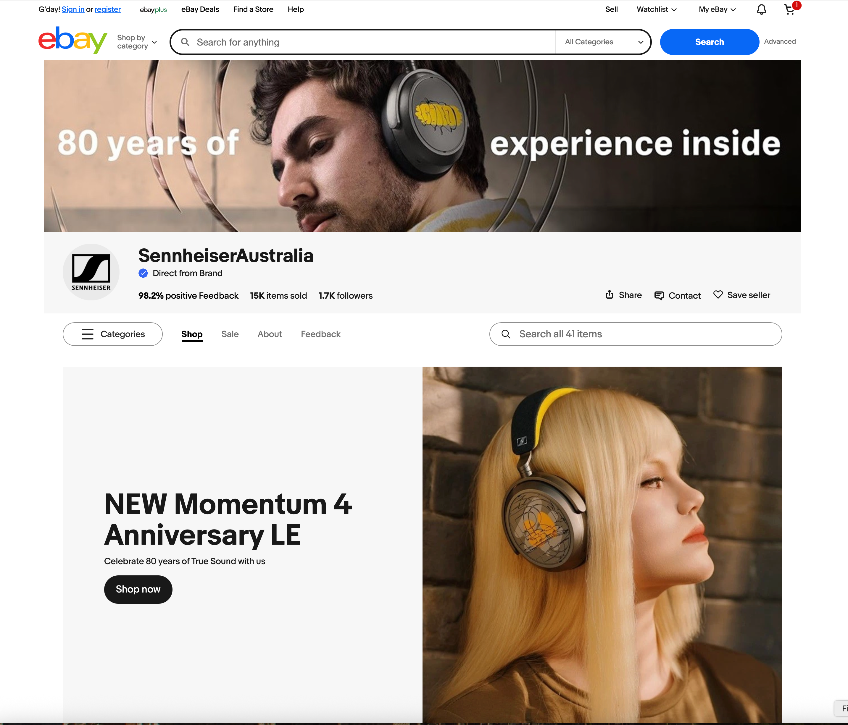 Sennheiser eBay listing template showing premium branding, structured product details, and clean layout