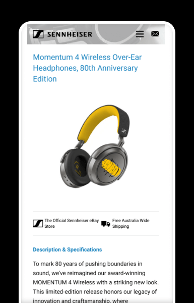 Mobile product gallery with prominent imagery and key details visible at a glance