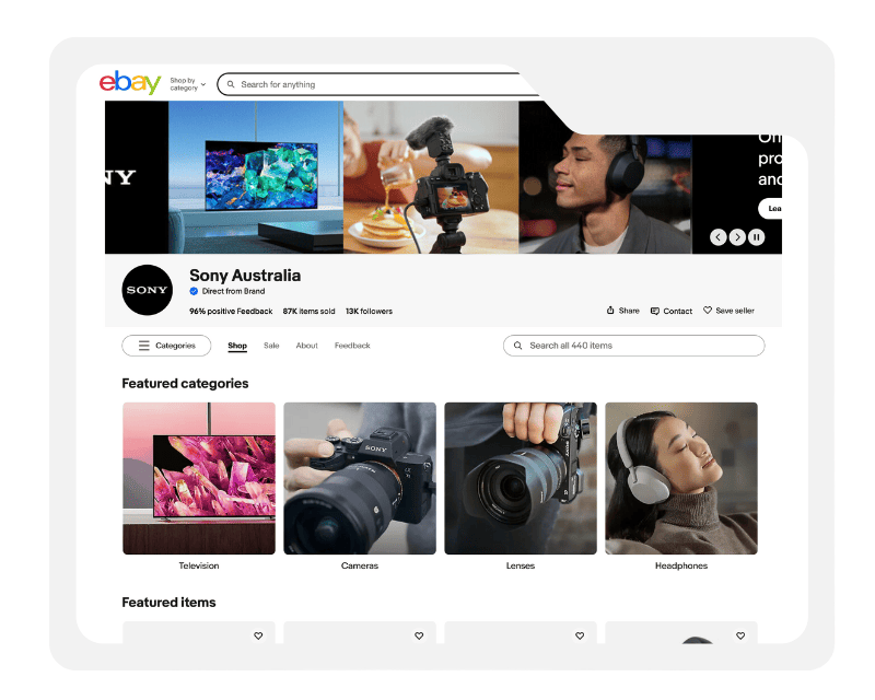 Professional eBay listing template design for Sony showcasing a high-performance, scalable layout with a seamless branded shopping experience across all products