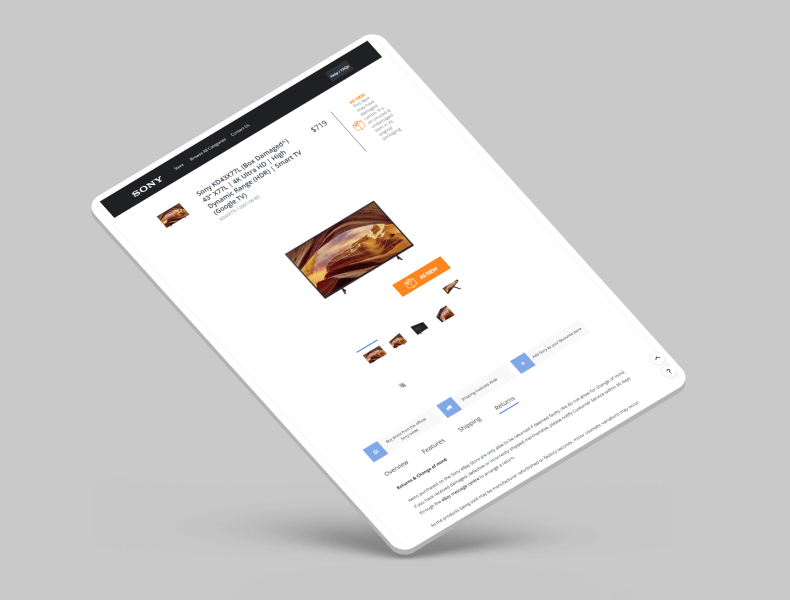 Tablet view of Sony eBay listing template with responsive layout for smooth browsing in all devices