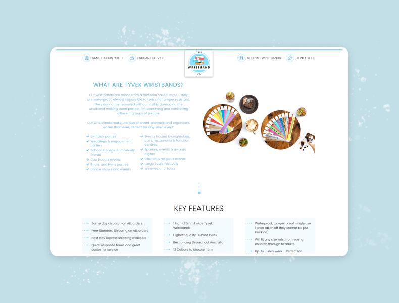 Product image gallery displaying wristband colours and styles in a clean, easy-to-browse slider
